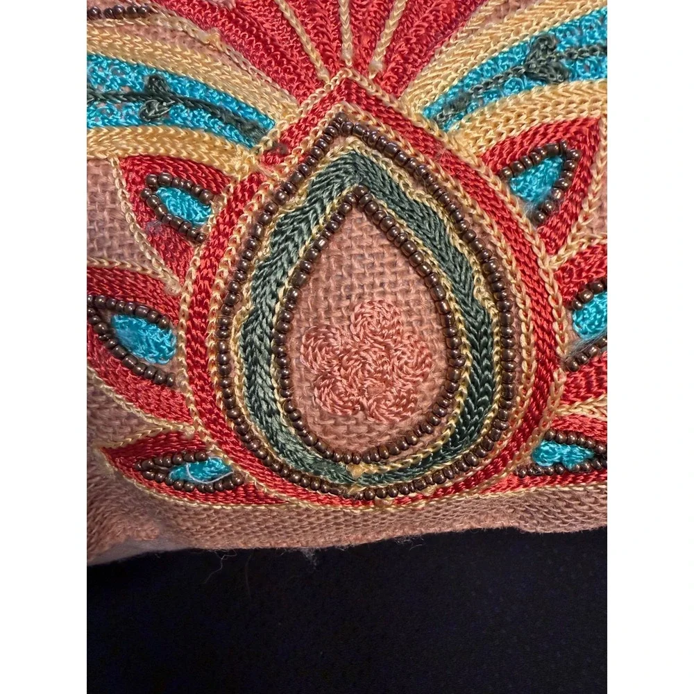 intricately Embroidered Beaded Sequined Pillow-18